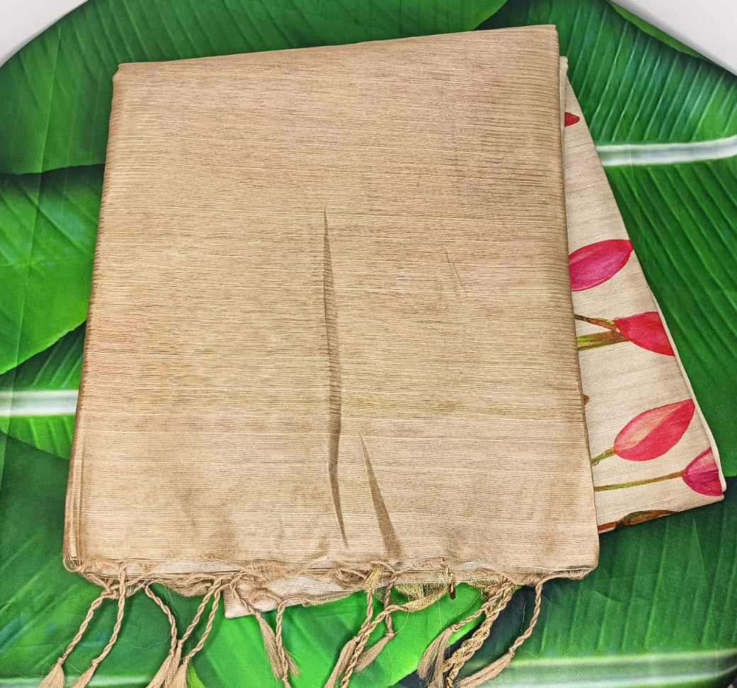 Degital Chanderi Saree- Beige