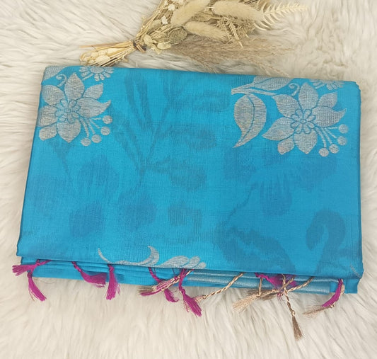 Pure Soft Silk Saree - Teal Blue