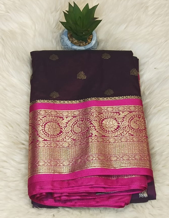 Pure Gadwal Seco Big Border Saree –  Rich purple