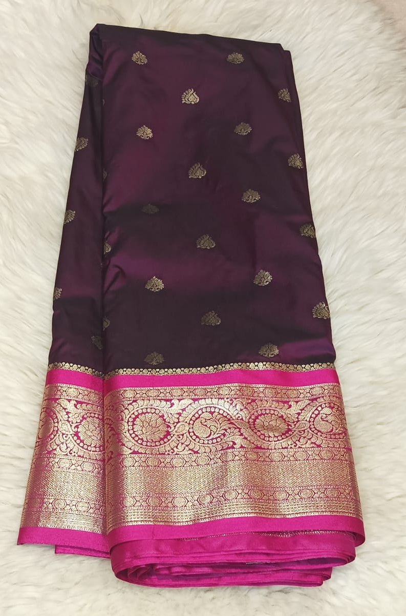 Pure Gadwal Seco Big Border Saree –  Rich purple
