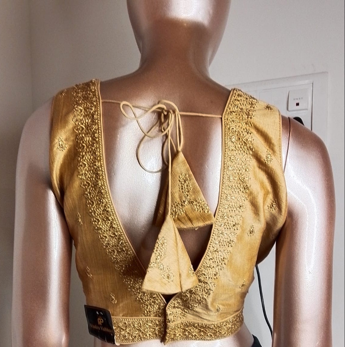 Raw Silk Thread Work V-Neck Blouse