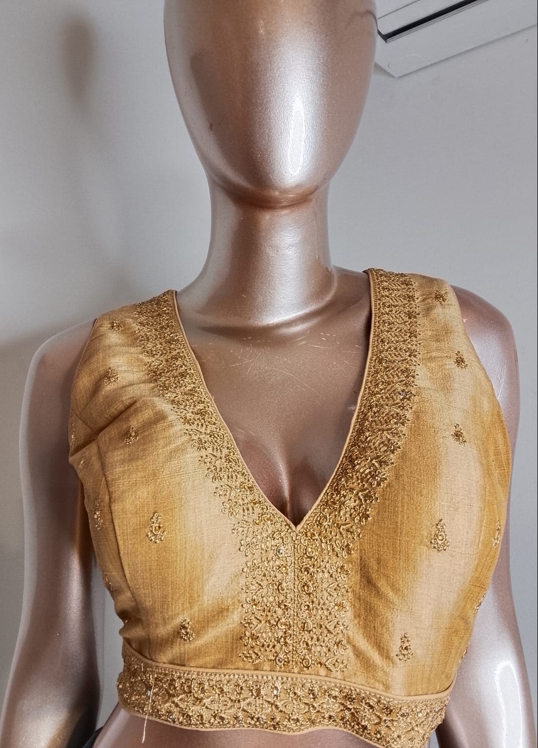 Raw Silk Thread Work V-Neck Blouse