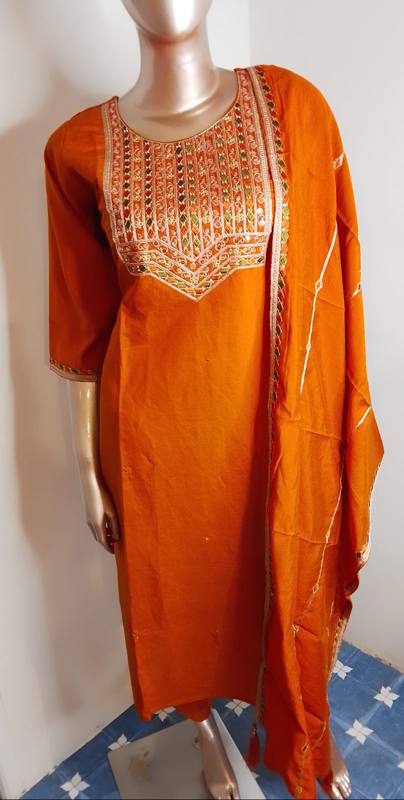 ORANGE COLOUR SHIMMER SILK 3PCS SETS